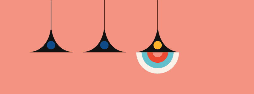 Illustration of a row of smart led lamps hanging from the ceiling