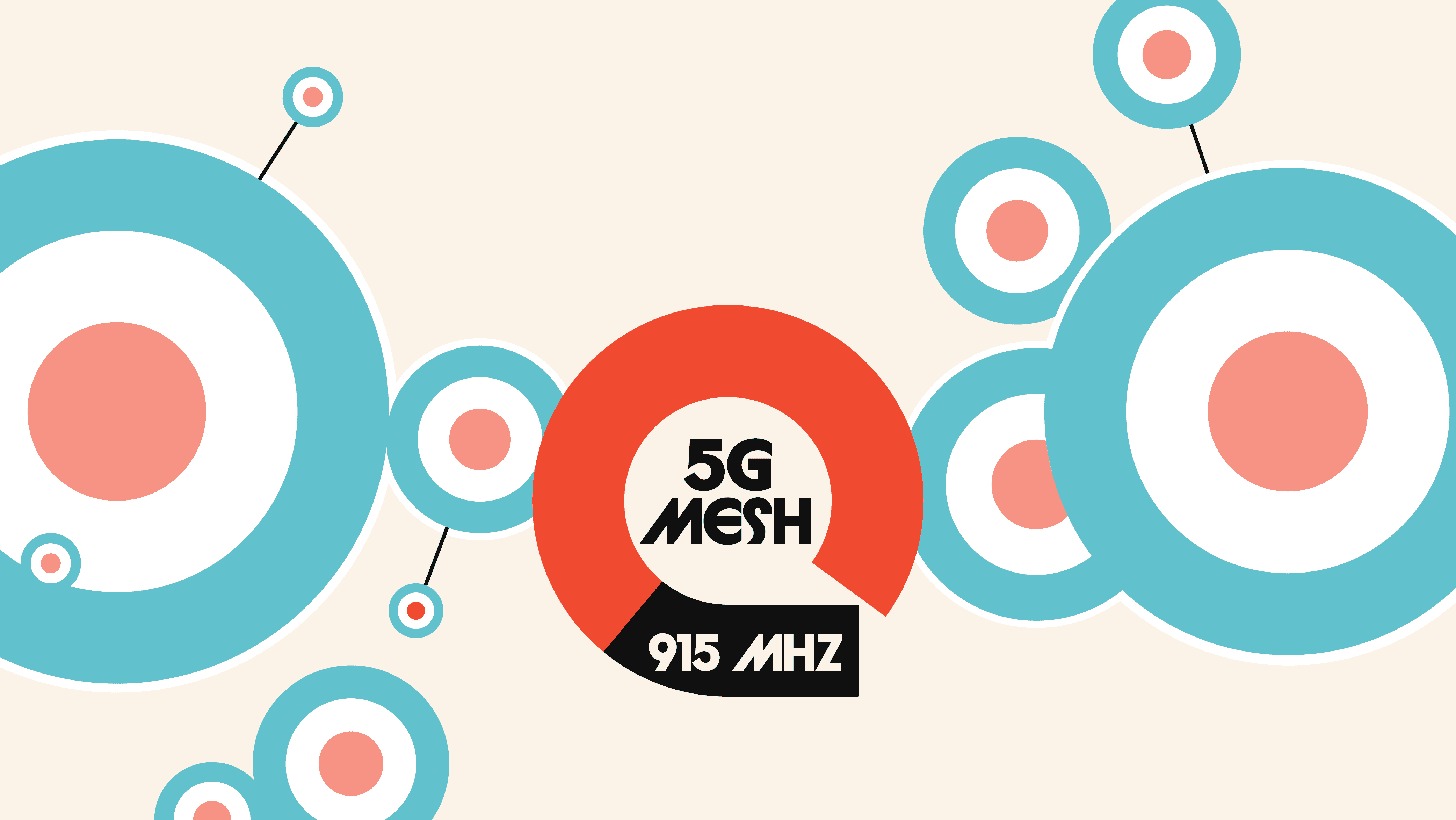 Illustration of colorful swirls circling the sign of Wirepas 5G Mesh 915 MHz implementation
