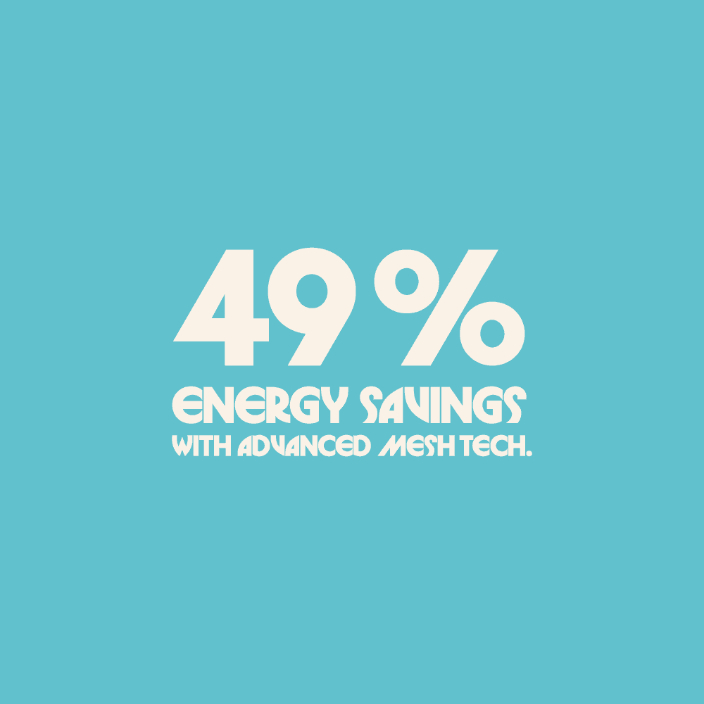 Picture with a fact, saying that advanced mesh tech can save energy by 49%