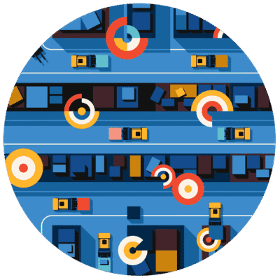 Round illustration of smart tracking for assets