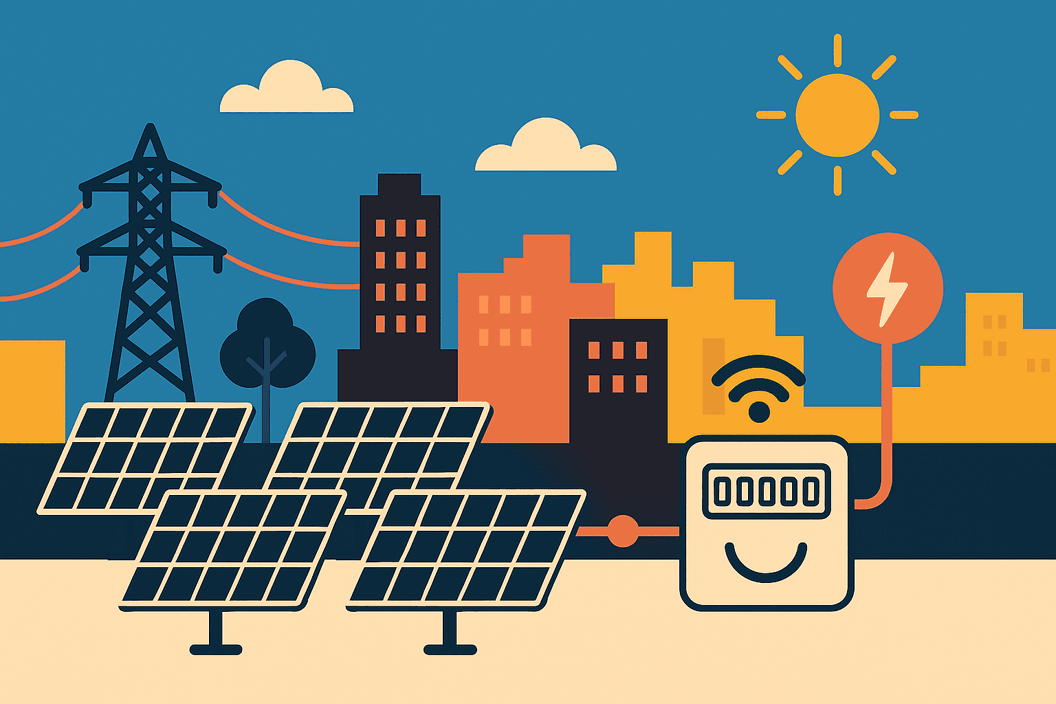 Illustration of a smart solar monitoring solution for solar farms at scale.