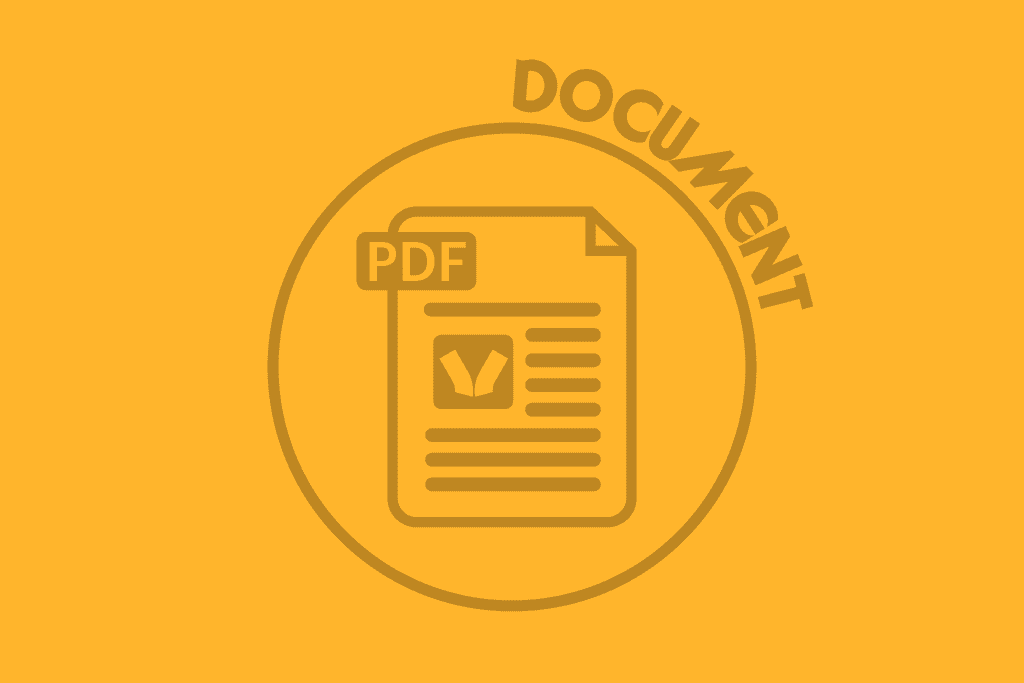 Illustration of a pdf document on a yellow background with text saying document