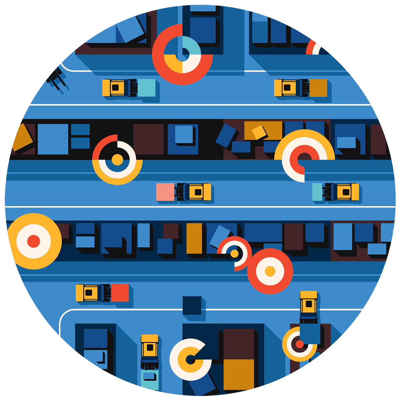 Round illustration of smart tracking for assets