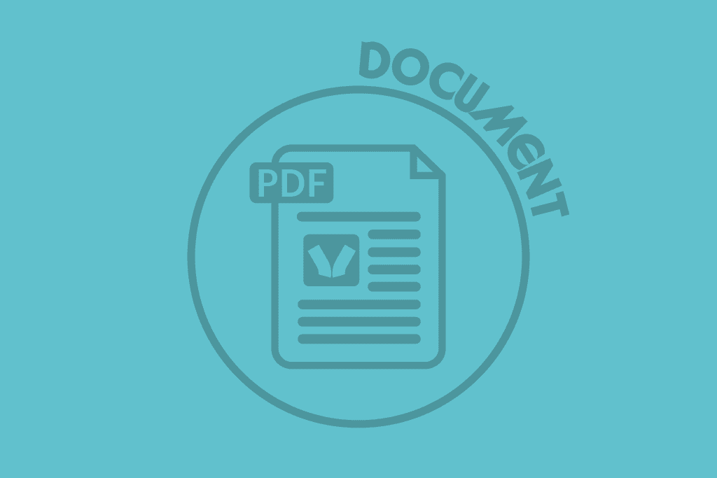 Illustration of a pdf document on a blue background with text saying document