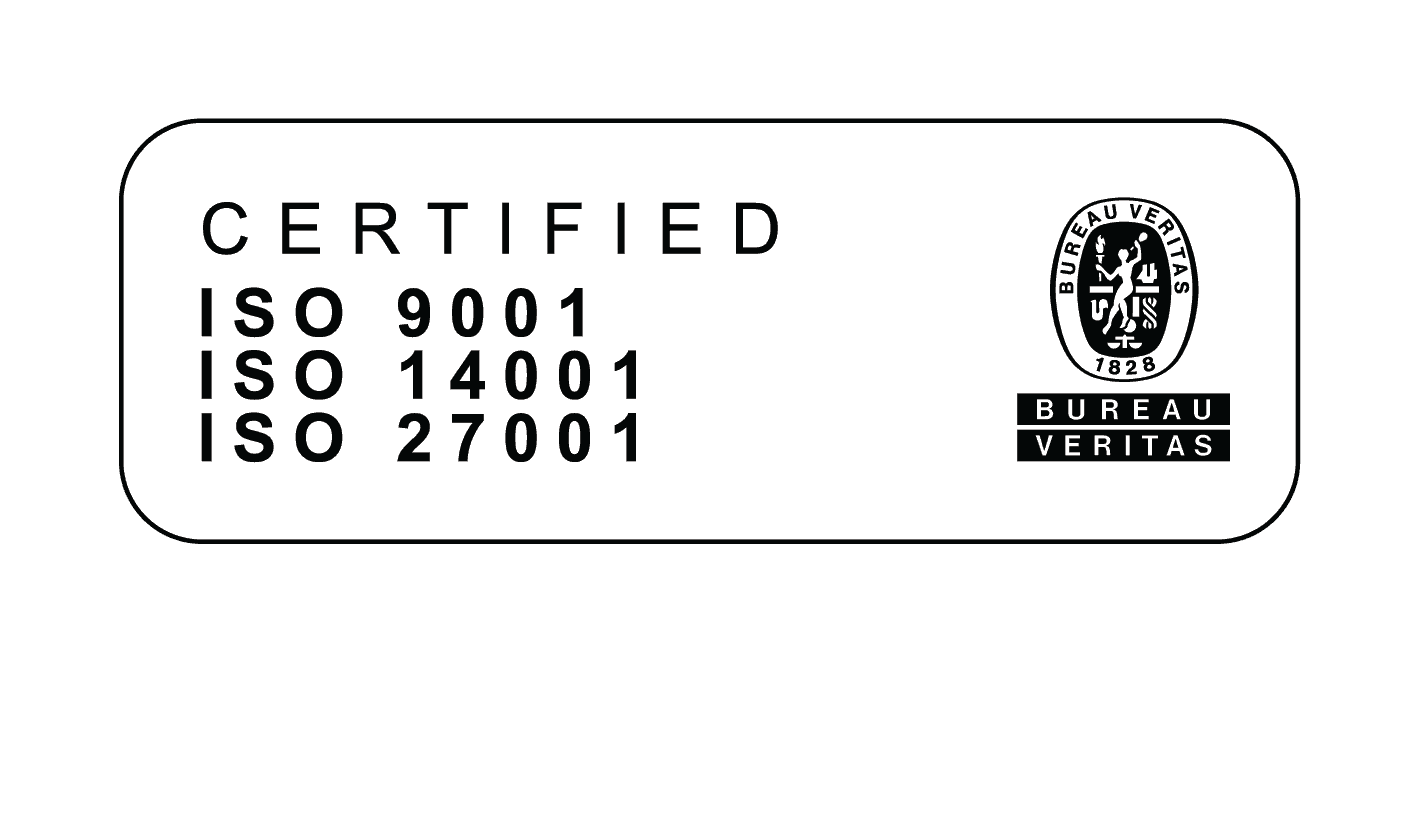 The logo of ISO 9001, 14001 and 27001 certifications