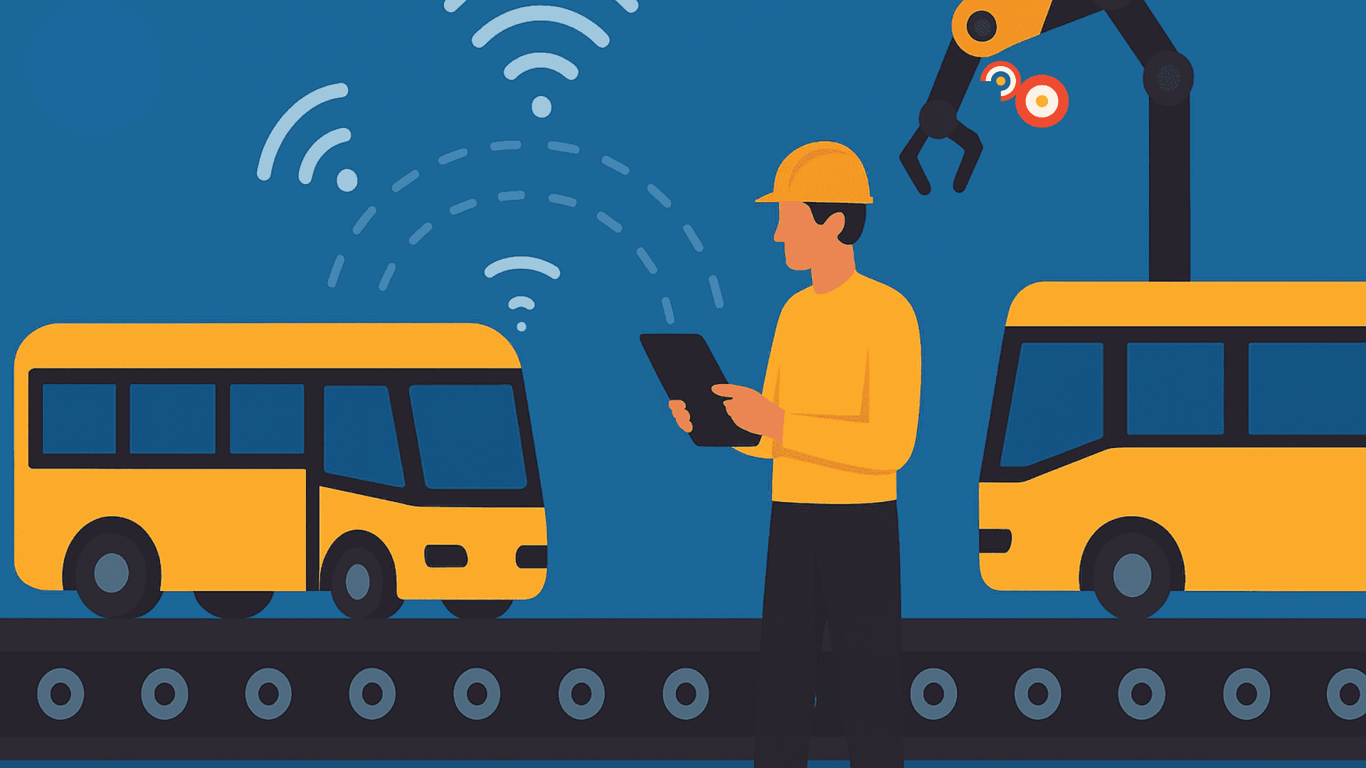 Illustration of an IoT-powered vehicle production line management system