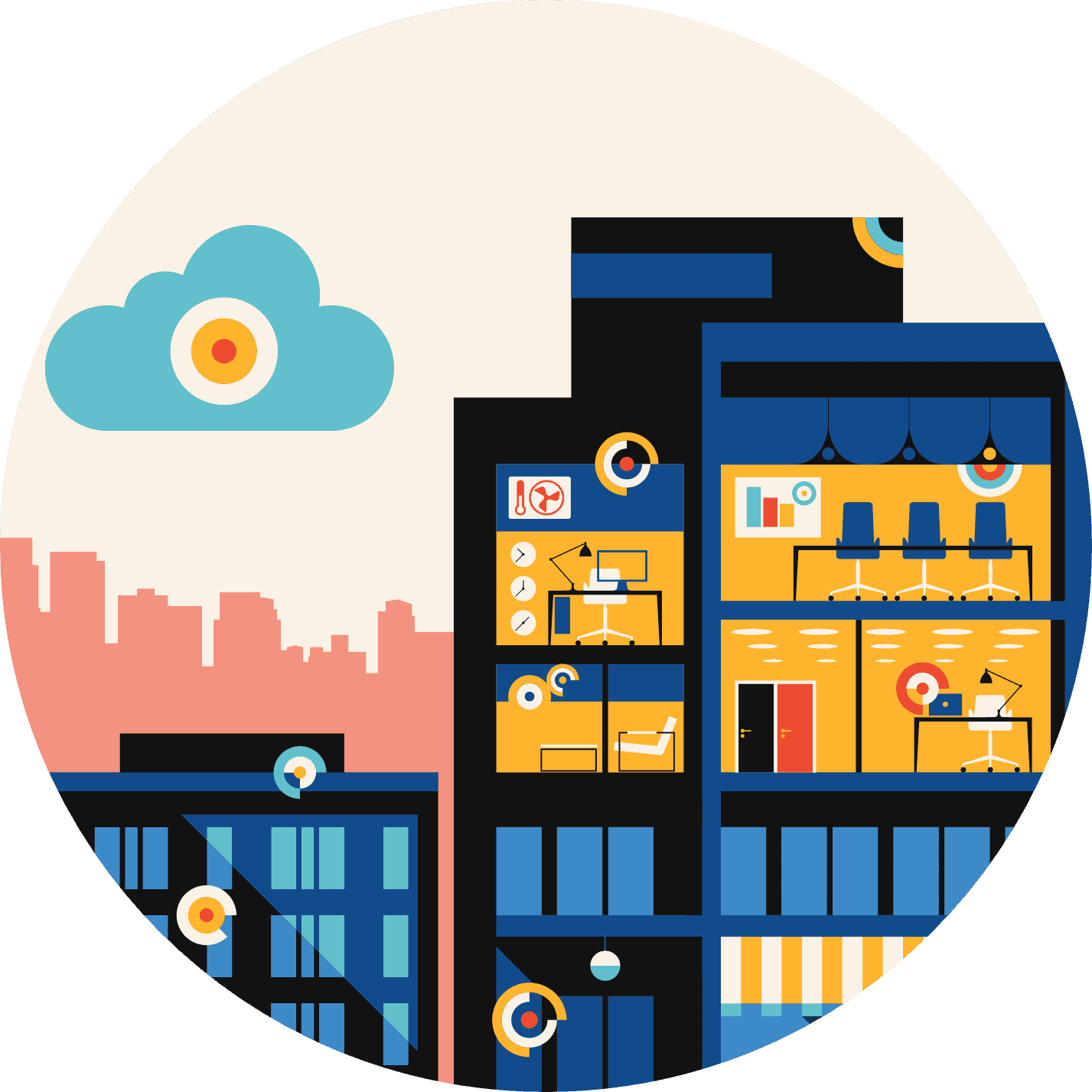 Round Illustration of a smart building