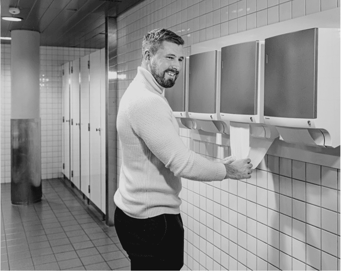 Image of a smart washroom with sensors in towel dispenser